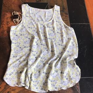 Loft m flowing tank foral yellow green tan blue